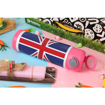 Σημαία Αγγλίας UK, Πασχαλινή Λαμπάδα με Παιδικό παγούρι θερμό, ανοξείδωτο, με καλαμάκι ασφαλείας, ΡΟΖ (500ml)