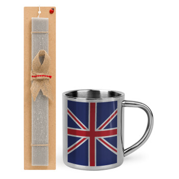 UK Flag, Easter Set, metallic thermal cup (300ml) & Easter aromatic flat candle (30cm) (GRAY)