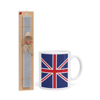 Σημαία Αγγλίας UK, Πασχαλινό Σετ, Κούπα κεραμική (330ml) & πασχαλινή λαμπάδα αρωματική πλακέ (30cm) (ΓΚΡΙ)