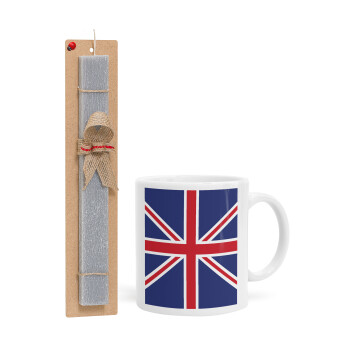 UK Flag, Easter Set, Ceramic Cup (330ml) & Easter aromatic flat candle (30cm) (GRAY)