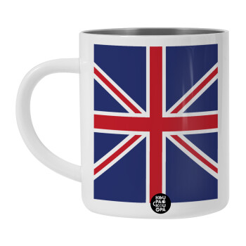 Σημαία Αγγλίας UK, Λευκή Ανοξείδωτη Μεταλλική Κούπα 450ml - Διπλού Τοιχώματος 