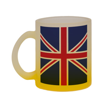 Σημαία Αγγλίας UK, Κούπα γυάλινη δίχρωμη με βάση το κίτρινο ματ, 330ml