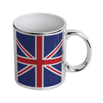 UK Flag, Mug ceramic, silver mirror, 330ml