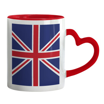 UK Flag, Mug heart red handle, ceramic, 330ml