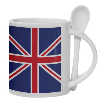 UK Flag, Ceramic coffee mug with Spoon, 330ml (1pcs)