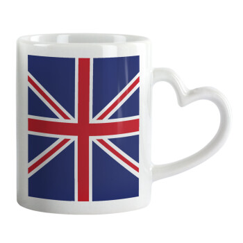 Σημαία Αγγλίας UK, Κούπα καρδιά χερούλι λευκή, κεραμική, 330ml