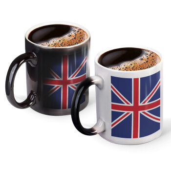 UK Flag, Color changing magic Mug, ceramic, 330ml when adding hot liquid inside, the black colour desappears (1 pcs)
