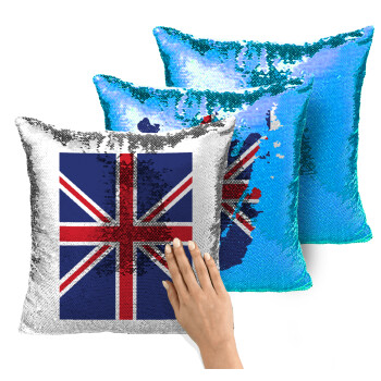 Σημαία Αγγλίας UK, Μαξιλάρι καναπέ Μαγικό Μπλε με πούλιες 40x40cm περιέχεται το γέμισμα