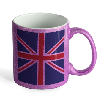 Σημαία Αγγλίας UK, Κούπα Μωβ Glitter που γυαλίζει, κεραμική, 330ml