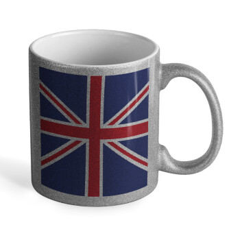 Σημαία Αγγλίας UK, Κούπα Ασημένια Glitter που γυαλίζει, κεραμική, 330ml