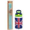 Easter Set, Children's thermal stainless steel bottle with safety straw, green/blue (350ml) & aromatic flat Easter candle (30cm) (TURQUOISE)