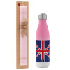 Easter Set, Metallic pink/white (Stainless steel) thermos, double-walled, 500ml & aromatic flat Easter candle (30cm) (PINK)