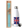 Easter Set, metallic stainless steel water bottle (750ml) & aromatic flat Easter candle (30cm) (TURQUOISE)