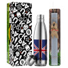 Easter Set, metallic stainless thermos flask (500ml) & scented flat Easter candle (30cm) (GRAY)