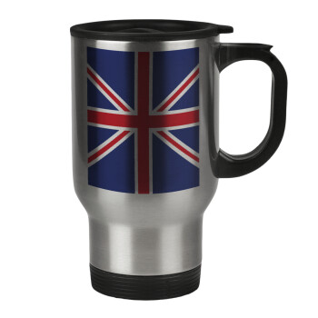 UK Flag, Stainless steel travel mug with lid, double wall 450ml
