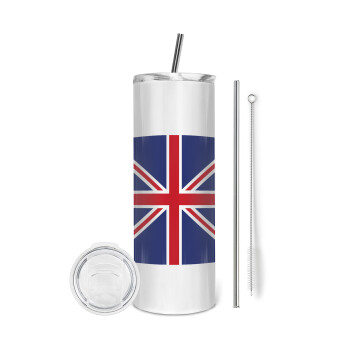Σημαία Αγγλίας UK, Eco friendly ποτήρι θερμό (tumbler) από ανοξείδωτο ατσάλι 600ml, με μεταλλικό καλαμάκι & βούρτσα καθαρισμού