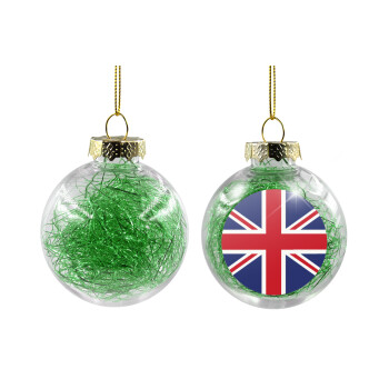 Σημαία Αγγλίας UK, Χριστουγεννιάτικη μπάλα δένδρου διάφανη με πράσινο γέμισμα 8cm