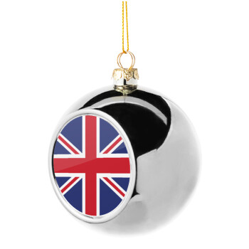 UK Flag, Silver 8cm Christmas tree ball ornament