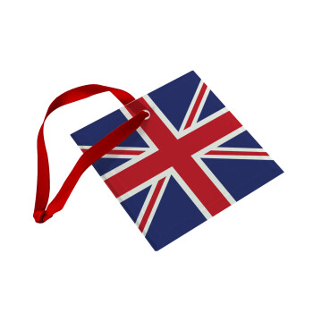 UK Flag, Χριστουγεννιάτικο στολίδι γυάλινο τετράγωνο 9x9cm