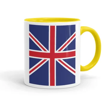 Σημαία Αγγλίας UK, Κούπα χρωματιστή κίτρινη, κεραμική, 330ml