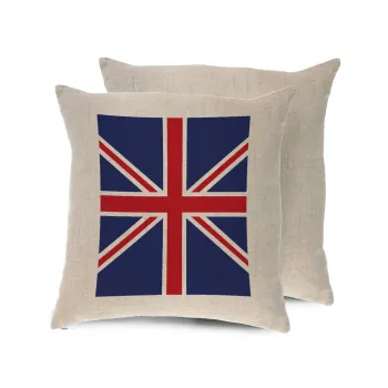 UK Flag, Μαξιλάρι καναπέ ΛΙΝΟ 40x40cm περιέχεται το  γέμισμα