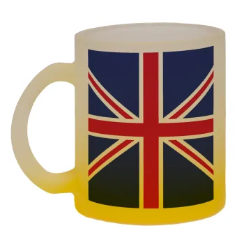 Σημαία Αγγλίας UK, Κούπα γυάλινη δίχρωμη με βάση το κίτρινο ματ, 330ml