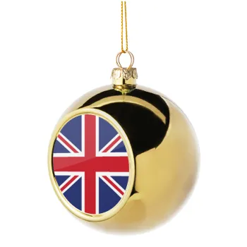 UK Flag, Golden Christmas tree ball ornament 8cm