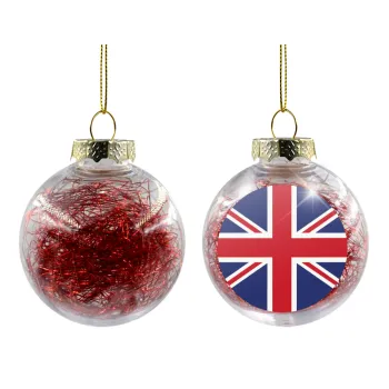 UK Flag, Transparent Christmas tree ball ornament with red filling 8cm