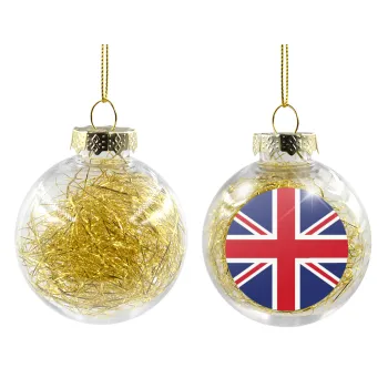 UK Flag, Transparent Christmas tree ball ornament with gold filling 8cm