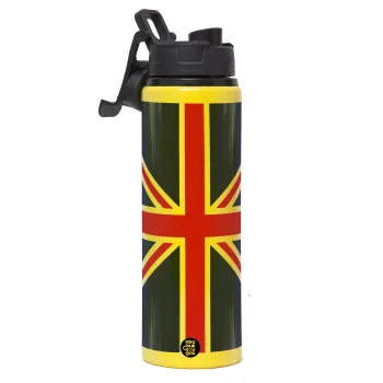 UK Flag, Metallic water bottle with safety lid, 850ml aluminum
