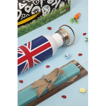 Σημαία Αγγλίας UK, Πασχαλινή Λαμπάδα με παγούρι μεταλλικό (620ml, stainless steel) & κερί αρωματικό πλακέ (30cm) (ΤΙΡΚΟΥΑΖ)