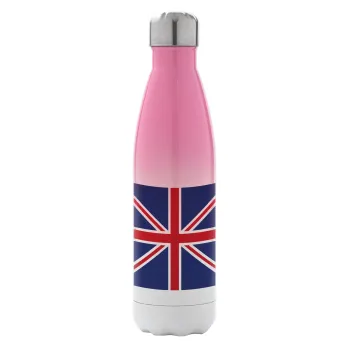 UK Flag, Metal mug thermos Pink/White (Stainless steel), double wall, 500ml