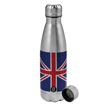 UK Flag, Metallic water bottle, stainless steel, 750ml