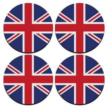 Σημαία Αγγλίας UK, ΣΕΤ 4 Σουβέρ ξύλινα στρογγυλά (9cm)