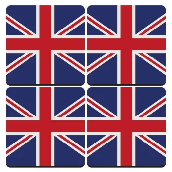 Σημαία Αγγλίας UK, ΣΕΤ 4 Σουβέρ ξύλινα τετράγωνα (9cm)