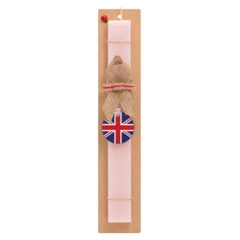 UK Flag, Easter Set, wooden keychain & scented flat Easter candle (30cm) (PINK)