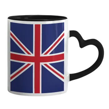 Σημαία Αγγλίας UK, Κούπα καρδιά χερούλι μαύρη, κεραμική, 330ml