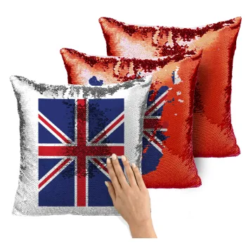 Σημαία Αγγλίας UK, Μαξιλάρι καναπέ Μαγικό Κόκκινο με πούλιες 40x40cm περιέχεται το γέμισμα