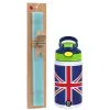 Easter Set, Children's thermal stainless steel bottle with safety straw, green/blue (350ml) & aromatic flat Easter candle (30cm) (TURQUOISE)