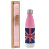 Easter Set, Metallic pink/white (Stainless steel) thermos, double-walled, 500ml & aromatic flat Easter candle (30cm) (PINK)