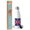 Easter Set, metallic stainless steel water bottle (750ml) & aromatic flat Easter candle (30cm) (TURQUOISE)