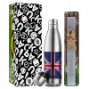 Easter Set, metallic stainless thermos flask (500ml) & scented flat Easter candle (30cm) (GRAY)