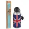 Easter Set, metallic silver aluminum water bottle (500ml) & scented flat Easter candle (30cm) (TURQUOISE)
