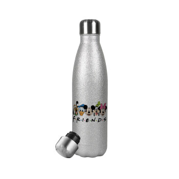 Friends characters, Metallic Glitter Silver Thermos Flask (Stainless steel), double-walled, 500ml