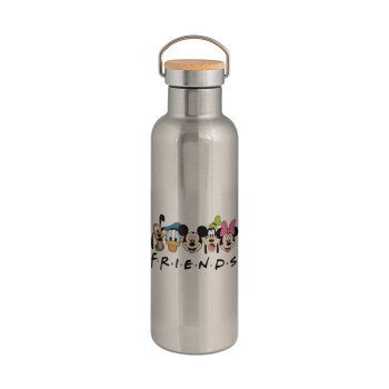 Friends characters, Stainless steel Silver with wooden lid (bamboo), double wall, 750ml