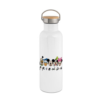 Friends characters, Stainless steel White with wooden lid (bamboo), double wall, 750ml