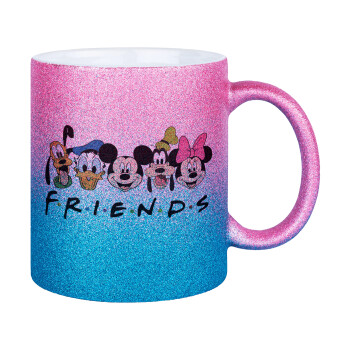 Friends characters, Κούπα Χρυσή/Μπλε Glitter, κεραμική, 330ml
