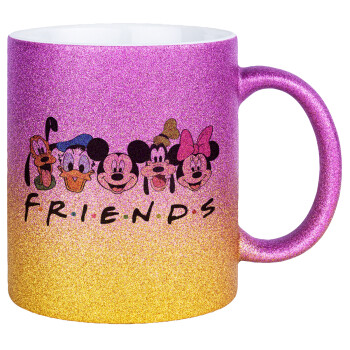 Friends characters, Κούπα Χρυσή/Ροζ Glitter, κεραμική, 330ml