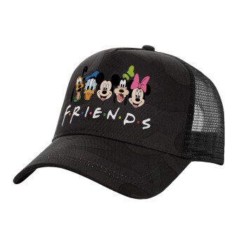 Friends characters, Adult Structured Trucker Hat, with Mesh, Dark Army (100% COTTON, ADULT, UNISEX, ONE SIZE)