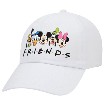 Friends characters, Adult Baseball Cap White 5-panel (POLYESTER, ADULT, UNISEX, ONE SIZE)
